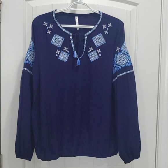 Southern Tide Womans Boho Embroidered Navy Blue Blouse , Size Large - Picture 1 of 6